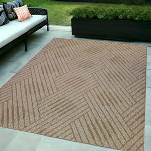 6' X 9' Beige Geometric Stain Resistant Indoor Outdoor Area Rug