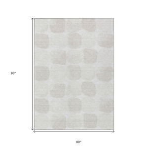 5' X 8' Ivory And Beige Abstract Washable Indoor Outdoor Area Rug Transitional Style - Ivory, Beige Color