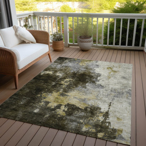3' X 5' Brown Light Gray And Black Abstract Washable Indoor Outdoor Area Rug