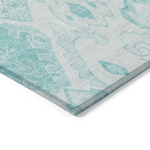 5' X 8' Teal Blue Aqua And Ivory Moroccan Washable Indoor Outdoor Area Rug