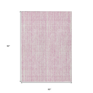 5' X 8' Pink And Ivory Striped Washable Indoor Outdoor Area Rug
