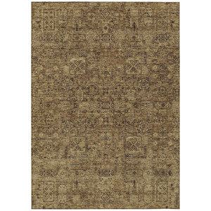 3' X 5' Brown And Taupe Floral Washable Indoor Outdoor Area Rug