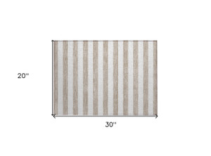 2' X 3' Taupe and White Striped Washable Indoor Outdoor Area Rug