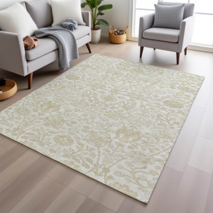 3' X 5' Ivory And Beige Floral Washable Indoor Outdoor Area Rug - 880016878349