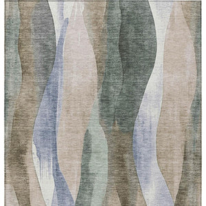 5' X 8' Beige And Denim Blue Abstract Washable Indoor Outdoor Area Rug