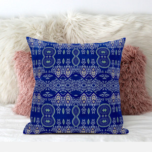 26" X 26" Navy Blue Blown Seam Paisley Indoor Outdoor Throw Pillow - 606114677819