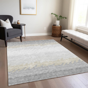 5' X 8' Silver Gray And Beige Striped Washable Indoor Outdoor Area Rug
