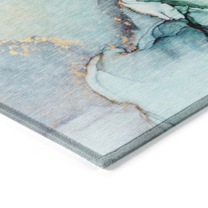 5' X 8' Teal Abstract Washable Non Skid Indoor Outdoor Area Rug - 608219296841