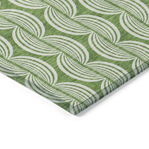 3' X 5' Green And Ivory Ogee Washable Indoor Outdoor Area Rug