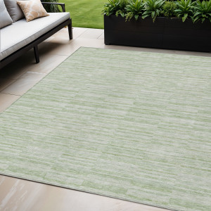5' X 8' Sage And Green Striped Washable Indoor Outdoor Area Rug