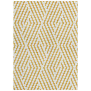 3' X 5' Gold and White Geometric Washable Non Skid Indoor Outdoor Area Rug