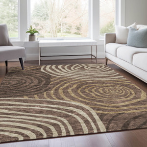 3' X 5' Brown And Taupe Abstract Washable Indoor Outdoor Area Rug Transitional Style - Brown, Taupe Color