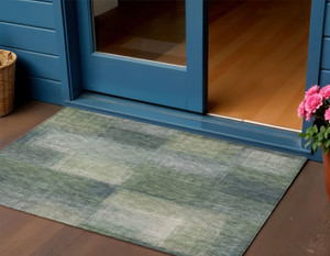 3' X 5' Olive Green And Gray Abstract Washable Indoor Outdoor Area Rug - 608219034597