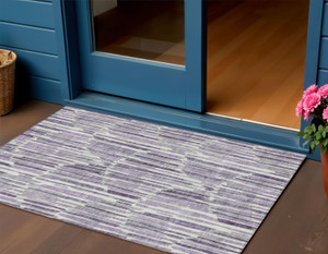 3' X 5' Purple Ivory And Lavender Abstract Washable Indoor Outdoor Area Rug