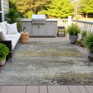 3' X 5' Taupe Brown And Gold Abstract Washable Indoor Outdoor Area Rug - Taupe, Brown, Gold