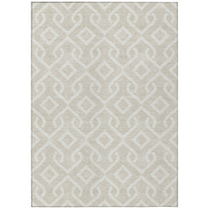 5' X 8' Beige And Ivory Geometric Washable Indoor Outdoor Area Rug