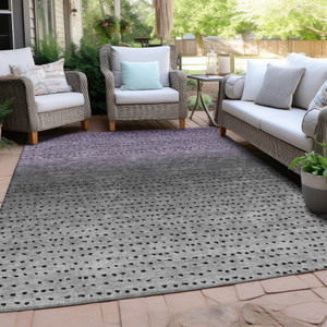 3' X 5' Purple And Gray Abstract Washable Indoor Outdoor Area Rug - Purple, Gray