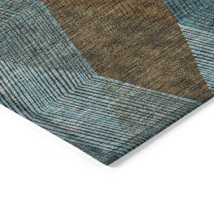 5' X 8' Teal Blue Aqua And Brown Argyle Washable Indoor Outdoor Area Rug