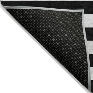 8' Runner Black and White Striped Washable Non Skid Indoor Outdoor Runner Rug