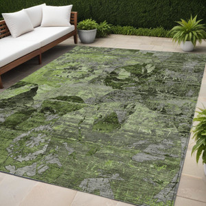 5' X 8' Green and Gray Abstract Washable Indoor Outdoor Area Rug