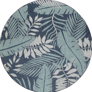 4' Navy Blue Round Floral Indoor Outdoor Area Rug
