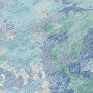 3' X 5' Blue And Teal Blue Abstract Washable Indoor Outdoor Area Rug