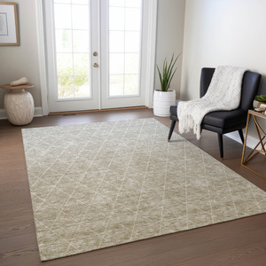 5' X 8' Taupe And Gray Geometric Washable Indoor Outdoor Area Rug - Taupe, Gray