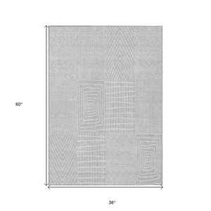 3' X 5' Silver And Ivory Geometric Washable Indoor Outdoor Area Rug - 608219304133