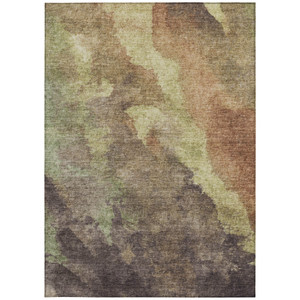 5' X 8' Brown And Fern Green Abstract Washable Indoor Outdoor Area Rug