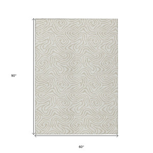 5' X 8' Ivory And Beige Abstract Washable Indoor Outdoor Area Rug Transitional Style - Ivory, Beige Color