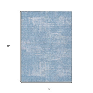 3' X 5' Navy Blue And Sky Blue Abstract Washable Indoor Outdoor Area Rug - 606114950554