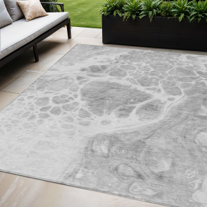 5' X 8' Gray Silver And Ivory Nautical Washable Indoor Outdoor Area Rug
