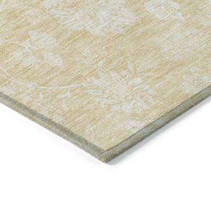 5' X 8' Yellow Wheat And Ivory Floral Washable Indoor Outdoor Area Rug