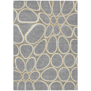 5' X 8' Gray Ivory And Beige Abstract Washable Indoor Outdoor Area Rug