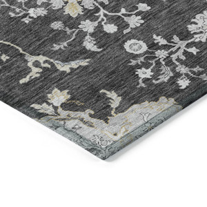 5' X 8' Charcoal Gray And Beige Floral Washable Indoor Outdoor Area Rug