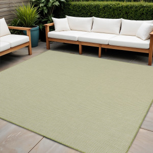 6' Ivory And Green Square Geometric Indoor Outdoor Area Rug