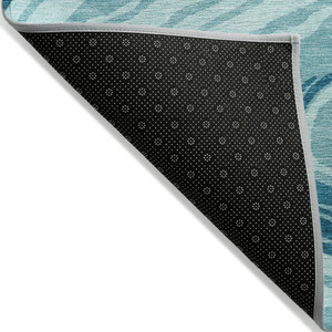 3' X 5' Turquoise Teal Blue And Gray Abstract Washable Indoor Outdoor Area Rug