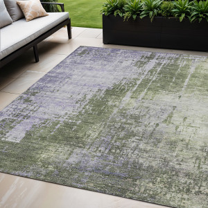 5' X 8' Olive Green And Purple Abstract Washable Indoor Outdoor Area Rug