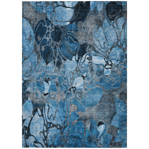 3' X 5' Blue and Gray Abstract Washable Indoor Outdoor Area Rug