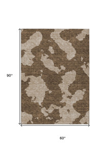 5' X 8' Brown And Beige Abstract Washable Indoor Outdoor Area Rug - Brown, Beige