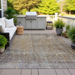3' X 5' Brown And Ivory Abstract Washable Indoor Outdoor Area Rug - Brown, Ivory