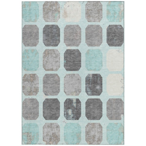 3' X 5' Teal Blue Gray And Ivory Geometric Washable Indoor Outdoor Area Rug - 880016392128