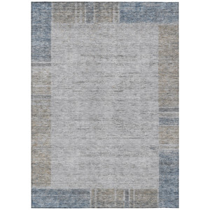 3' X 5' Taupe Beige And Blue Geometric Washable Indoor Outdoor Area Rug