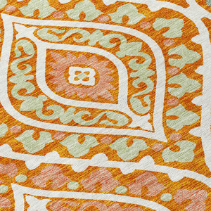 5' X 8' Orange Peach And Ivory Floral Washable Indoor Outdoor Area Rug