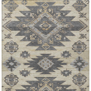 3' X 5' Beige And Gray Tribal Washable Indoor Outdoor Area Rug