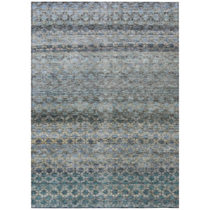 5' X 8' Teal Blue Light Blue And Gray Striped Washable Indoor Outdoor Area Rug