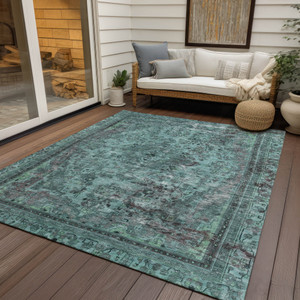 3' X 5' Teal Blue And Turquoise Medallion Washable Indoor Outdoor Area Rug