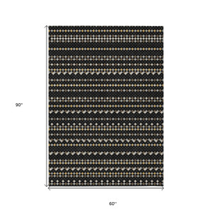 5' X 8' Black And Taupe Striped Washable Indoor Outdoor Area Rug