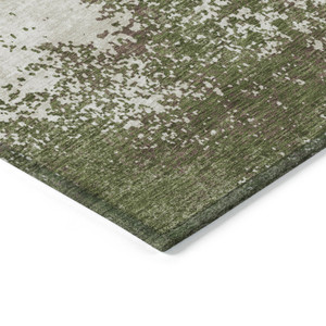 5' X 8' Olive Green Gray And Ivory Abstract Washable Indoor Outdoor Area Rug - 880016569933