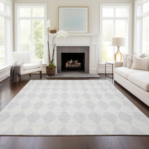 3' X 5' Silver And Ivory Geometric Washable Indoor Outdoor Area Rug